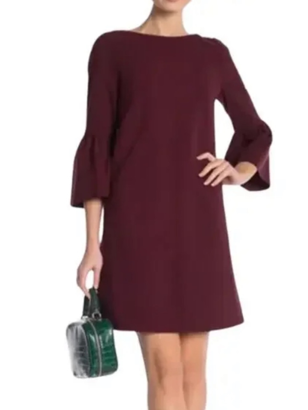 Banana Republic Midi Dress Burgundy Bell Sleeve Shift Size Medium